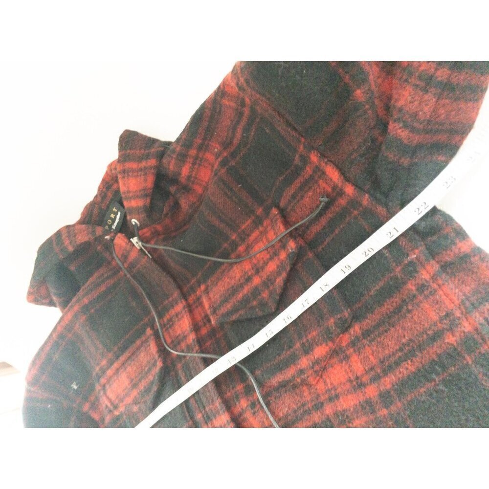 The Kooples Buffalo Plaid Red Wool Sweater Coat Fringe  SZ M - Picture 9 of 13